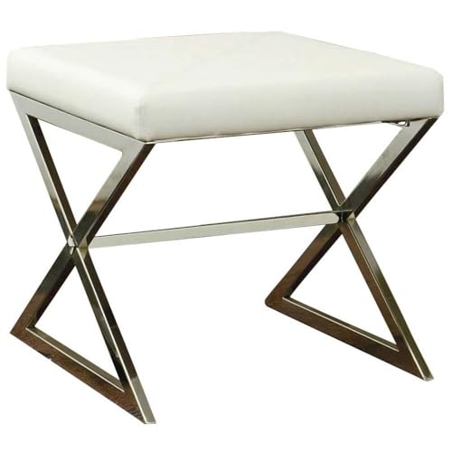 Coaster Home Furnishings Rita X-Cross Square Ottoman White and Chrome