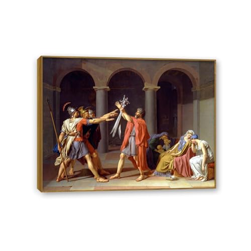 Tableaux sur Toile de Maître pour Salon Cadre Teck Serment des Horaces David 50x40cm