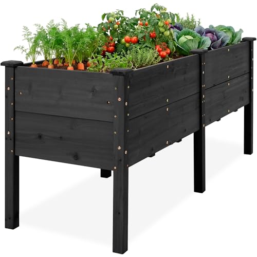 Best Choice Products 72" x 24" x 30" Raised Garden Bed with Extra Deep 16" Depth, Elevated Wood Planter Box Stand for Backyard, Patio, Balcony, Natural Fir Wood - Black