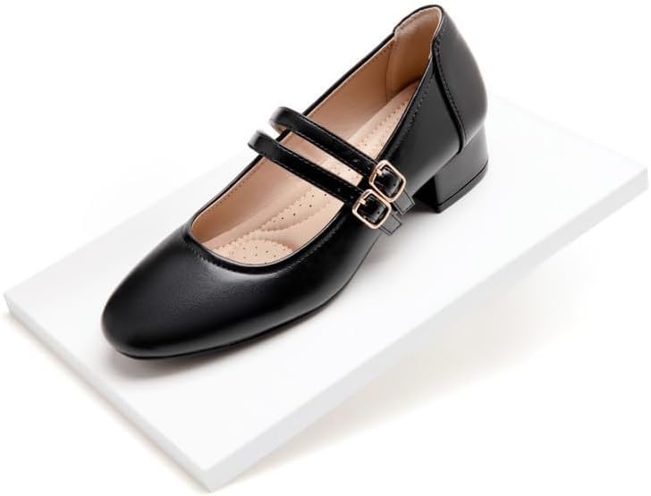 Mary Jane Shoes Women Double Straps 2 Inch Low Heels Dress Shoes Chunky Heels Closed Toe Pumps for Women Comfortable Dressy, PU Black9.5 - Image 6