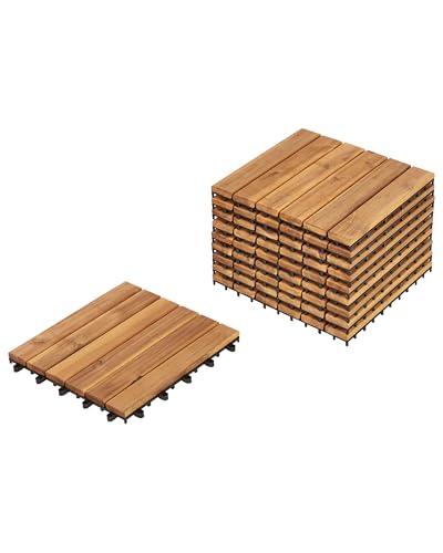 Revêtement Extérieur Parquet de Jardin Patio Balcon Résistant aux Intempéries Base Plastique Bois d'Acacia Certifié Naturel Accettura
