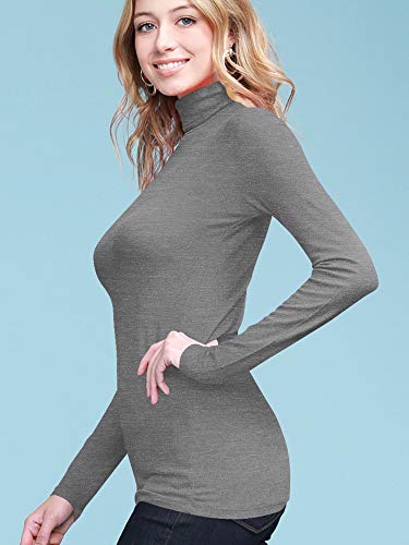 Image of Lock and Love Women's Turtleneck Top Lightweight Long Sleeve Slim Fit Pullover, Soft Rayon Stretch Layering Basic, S-3XL
