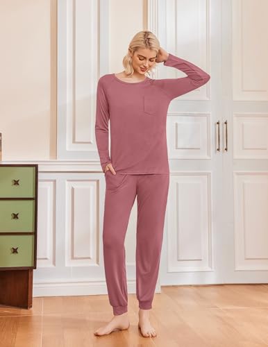 Image of Ekouaer 2 Pack Womens Pajama Sets Long Sleeve Pjs Soft Comfy Lounge Set