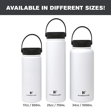 Hydraflow Hybrid - Triple Wall Vacuum Insulated Water Bottle with Wide Mouth Lid (34oz, Powder Black) Stainless Steel Metal Thermos, Reusable Leak Proof BPA-FREE for Sports and Travel