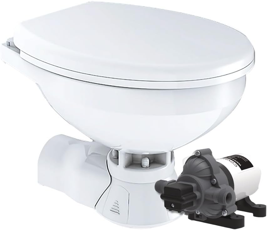 CM4RMT - Aftermarket Replacement Quiet Flush Electric Toilet - Rear Macerator - Raw Water Pump - Regular Size Compatible with Commodore