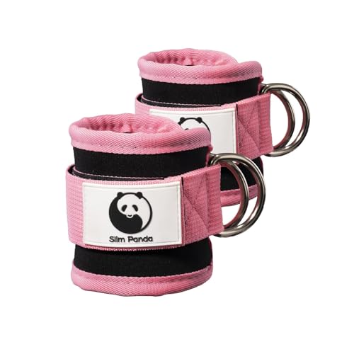 Slim Panda Ankle Strap for Cable Machine,Ankle Cuff for Kickbacks, Booty Hip Abductors,Glute Workouts, Leg Extensions, Curls for Men and Women, Adjustable with Double D-Rings (Pair, Pink)