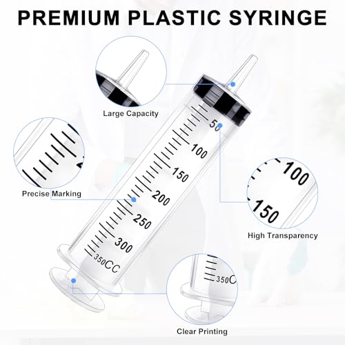 2 Stück Großer Spritze 250ml 350ml 550ml, Plastikspritze mit Schlauch, Liquid Measuring Syringe, Dosierspritze für Industrie, Individually Sealed Spritze, Plastikspritze für Labor (250ml)
