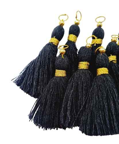 Image of Zippy Flora Micro 1.5 inch Length Cotton Handmade Tassels for Saree /Blouse /Dupatta /DIY /Decor (Pack of 12) (Black)