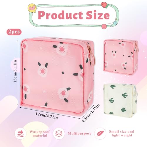 Image of 2Pcs Period Bag, Sanitary Napkin Storage Bag Portable Reusable Sanitary Pads Bags for Women Tampons Holder for Purse Period Pouch with Zipper Feminine Care Kit