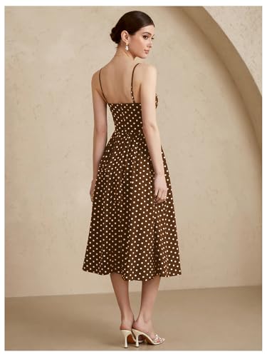 Women's Polka Dots Flared A Line Dress Spaghetti Strap Flowy Midi Vintage Party Dresses2