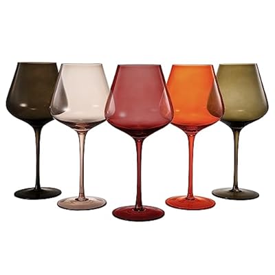 Khen Colored Crystal Wine Glass Set of 5, Large 20 OZ Glasses, Summer Flower Bright Italian Style Tall Stemmed Drinkware for Red & White Wine, Water Dinner Glasses, Color Glassware - (Stemmed)