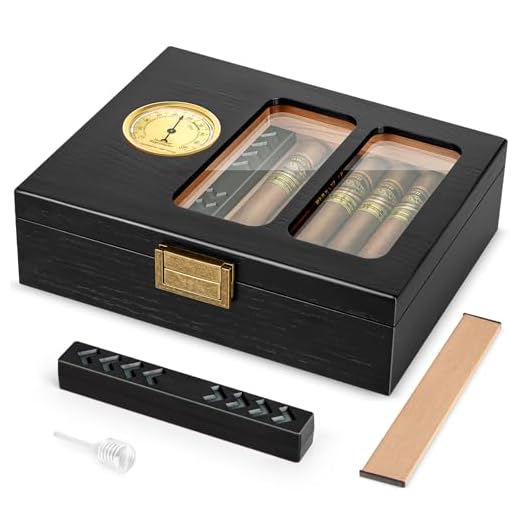 Usewire Cigar Humidor, Glass Top Cedar Cigar Case, Cigar Box for 20-30 Cigars with Hygrometer, Humidifier, Desktop Cigar Humidor, Cigar Lovers Gift (Black)