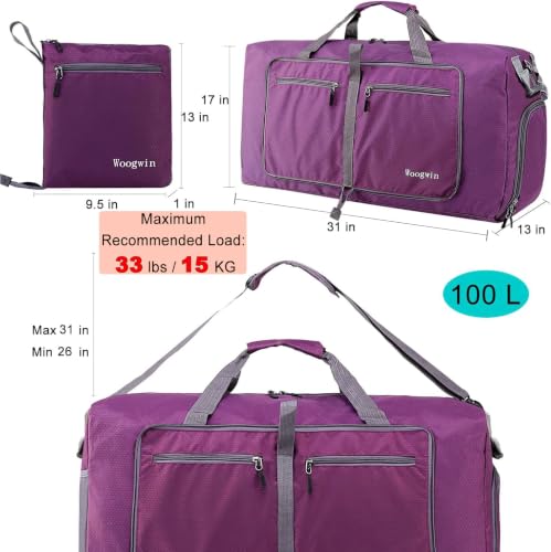Image of Woogwin Travel Duffel Bag Large Foldable Waterproof Overnight Bag for Beach Swim Bags Pool Sports Gym