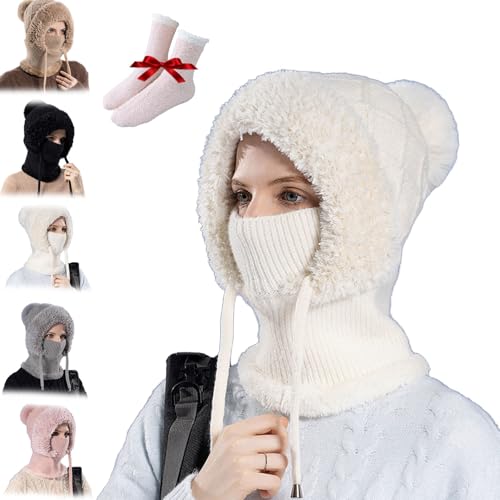 3-in-1 Winter Balaclava,Choosemuc Women's Outdoors Windproof Scarf Hat,Winter Knit Hat with Fleece Lining and Ear Flaps