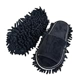KiBcsLic Mop Pantofole Spazzole Lavapavimenti Strumento per Pulizia Casa Riutilizzabile Staccabile Assorbente Morbido in Chenille Adatto per Uomini Donne Uso, Nero