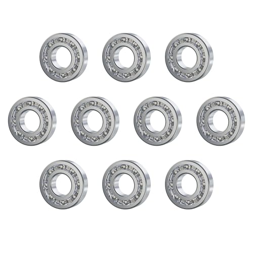 R8-Open 10 PCS Deep Groove Ball Bearing ID 1/2"×OD 1-1/8"×Width 1/4" Open Type Ball Bearing Chrome Steel P0 Lever Bearings for Industrial Machine,Power Tools and Mechanical Equipment