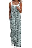 QIXING Dungarees for Women UK Summer Boho Casual Loose Wide Leg Jumpsuits Sleeveless Ladies Playsuits with Pockets(White Floral Print, L)