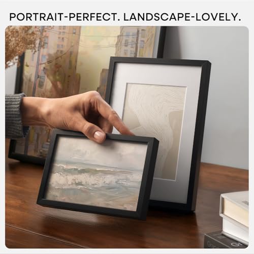 Image of Homeforia 8x10 Black Picture Frame, High-End Metal, 5x7 Mat, Glass | High End Aluminum, Tempered Glass, Acid-Free 5x7 Removable Mat, 8x10 in Edge-to-Edge Display 10x8, Wall Kit, Set Of 1