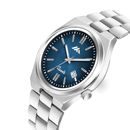 Image of PAPIO Men's Quartz Analogue Watch, Silver Stainless Steel Band, Round Dial with Date Display