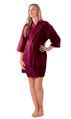 Image of Turquaz Lightweight Short Robes For Women Waffle Kimono Bathrobe - Soft, Fast-Drying, Long-Lasting Cotton Blend