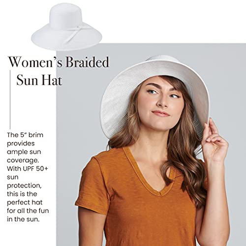 San Diego Hat Company Women's 5-Inch Brim Sun Hat With Braid Self Tie, White, One Size #TOP3