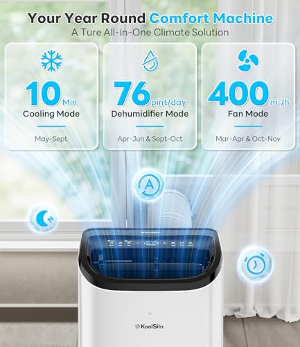 12,000 BTU Portable Air Conditioner Cools Up to 550 Sq.Ft, Auto-Evaporation Low Noise Portable AC Unit with Remote Control Fits for Large Room, Office, Garage, White - Image 4