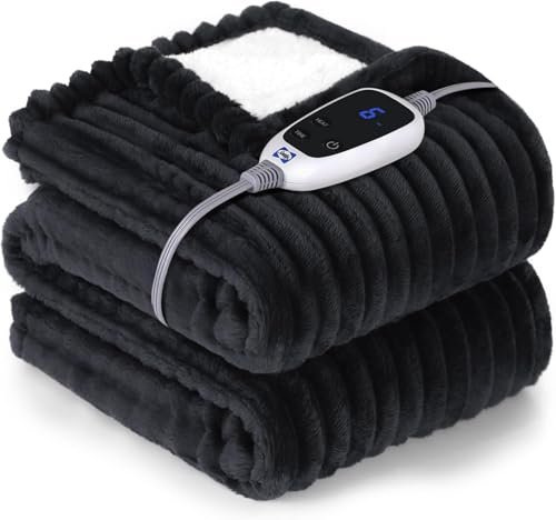 SEALY Electric Blanket Heated Throw, Soft Flannel to Sherpa Reversible