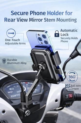 Image of Bike Phone Holder for Handlebar, One-Touch Lock Mobile Mount, 360 Rotatable Motorcycle Phone Holder, Shockproof Anti-Slip Clamp for 4-6.9 Inch Smartphones, Bicycle & Scooter (BS-02)