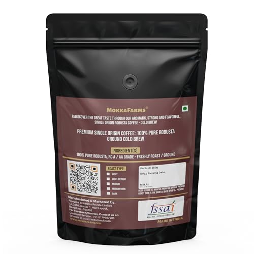 Image of MokkaFarms Premium 100% Robusta Coffee - Cold Brew - Medium Dark Roast | Fresh & Single Origin | Plantation A /AA Beans | Rich, Flavourful & Aromatic | One Way Valve Zip-Lock Bag