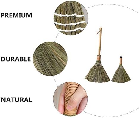 Generic Heavy Duty Corn Broom 2pcs Wooden Handle Natural Broom Corn bristles Heavy- Duty Upright Broom Outdoor Commercial Indoor Perfect for Courtyard Garage Lobby Mall Market Floor, 60x24cm