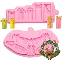 Christmas Holly Leaves Silicone Molds, Gift Box and Wreath Fondant Mold for Cake Decoration Candy Clay Crafts