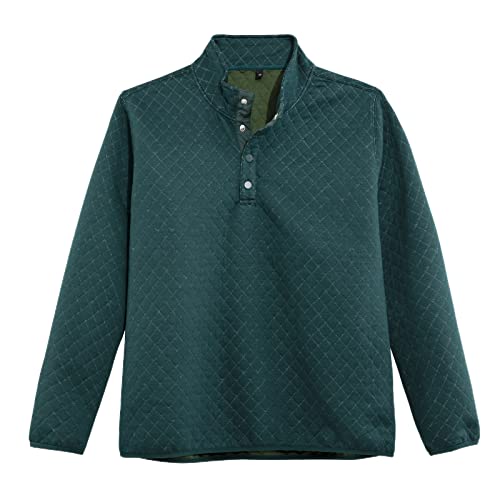 Hacikis Mens Quilted Long Sleeve Sweatshirt Quarter Snap Outdoor Fleece Pullover Shirt