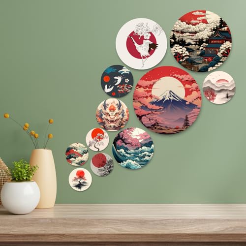 Image of RADIQORE Set of 11 Designer MDF Wooden Wall Hanging for Home Decoration | Office | Gift | Wall Decor Hanging Items | Wall Art | Living Room | Bedroom (japanese)