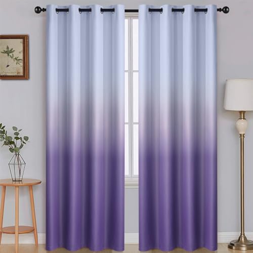 Image of SimpleHome Ombre Gradient Purple White to Gray Curtains for Bedroom,52Wx84L | Room Darkening Curtains,Light Blocking Thermal Insulated Grommet Window Curtains for Living Room,2 Panels,84 Inches Length