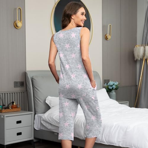 Image of Findsweet Women Pajamas Sets Loungewear Soft Sleepwear Two Piece Summer Sleeveless Pjs Tank Top Pants with Pocket S-4XL