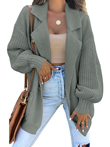 Deep Self Sweaters For Women Warm Cardigan Open Front Collared Grey Cardigan Green Button Knit Cardigan Winter #TOP24