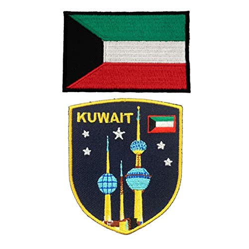A-ONE 2 PCS Pack-Abraj l'Kuwait Patch+Kuwait Flag Embroidery, Sew on Iron on Clothes Shirts Hats Backpacks, Vintage Patches, Patriotic Emblem, Durable Patch NO.411C