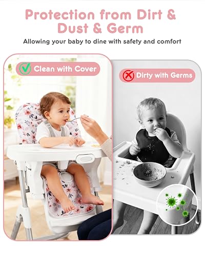 Image of Baby High Chair Cover Replacement, Reversible & Waterproof High Chair Cushion Pad Home & Restaurant use, Includes 5-Point Harness Strap, Chair Not Included - Pink