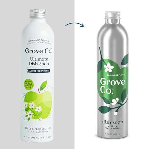 Image of Grove Co. Hydrating Dish Soap Refill 3-Pack - High Performance Gel with Apple & Pear Blossom Scent, Plant-Based USDA Biobased Aluminum Bottles, 48 oz Total