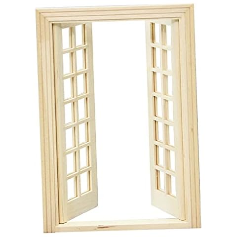 Tachiuwa 1/12 Dollhouse Miniature Glazed Double Doors DIY - Wood 01 Cover
