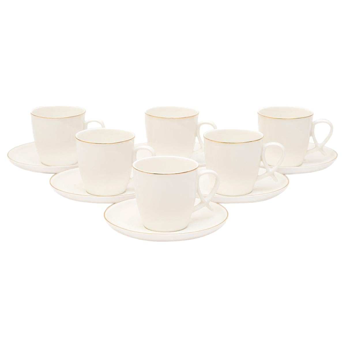 Shallow Bone China Tea Cup And Saucer Set, White, 12 Piece, Fpr-014