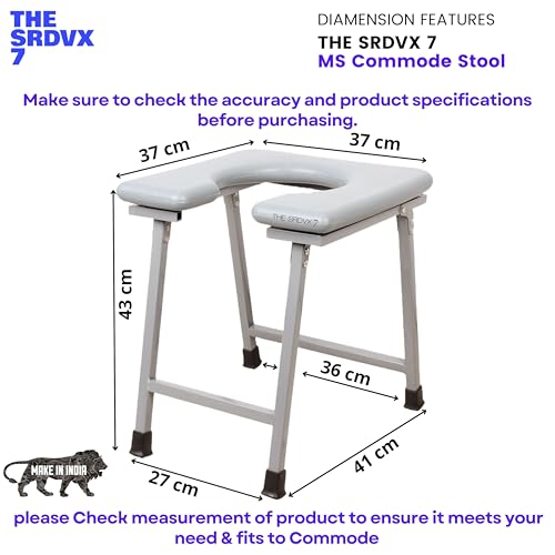 Image of Commode Stool | Premium Folding Powder Coated Metal Shower Bathing Indian Stool | Toilet Seat | Heavy Duty | Elderly Disabled Man & Pregnant Women | Safe Stool | Anti-Slip (Grey)
