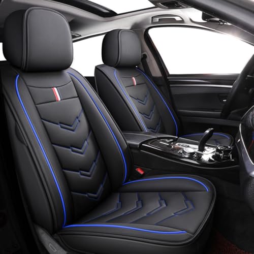 トヨタ エスティマ 50系 ESTIMA 50系 2006.7〜現行に適用車シートカバー座布団 防水 全天候型汚れ防止 取付簡単 滑り止め 収納便利クッションプロテクター前後席背もたれ耐摩耗性通気PUレザー素材(黒青線,枕なし)