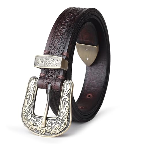 Image of 25mm Genuine Leather Waist Belt for Women - Fancy Vintage Buckle Belt For Jeans | Stylish Adjustable Party Belt For Ladies /Girls /Women | Waist Size 28-44 Inches
