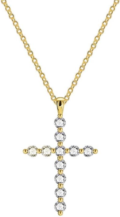 Cross Necklace,14K Gold Plated Brass Cubic Zirconia Faith Layered Chain Pendant Necklace Jewelry for Women