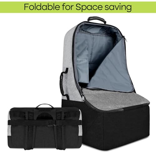 padded car seat travel bag for airplane heavy duty backpack for air travel water-resistant carrier with shoulder strap fits most car seats greyblack