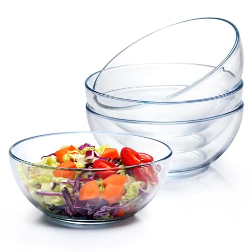 8 Inch Glass Salad Bowls Set of 4 - Microwave and Oven Safe