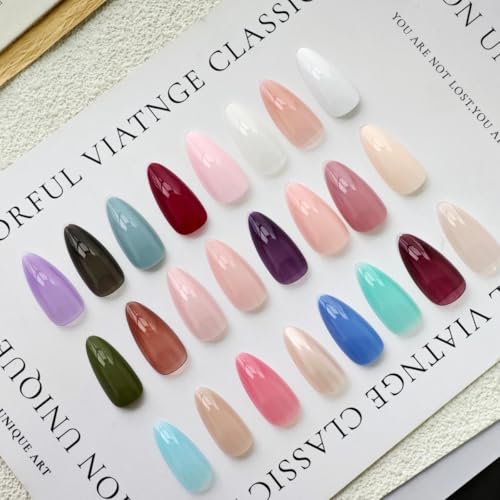 Image of 24 Colors Press on Nails Solid Color Fake Nails Short Almond False Nails Pure Color Glue on Nails Reusable Artificial Acrylic Nail Full Cover Glossy Stick on Nails for Women Manicure 576Pcs