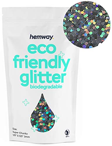 Hemway Eco Friendly Biodegradable Glitter 100G / 3.5Oz Bio Cosmetic Safe Sparkle Vegan For Face, Eyeshadow, Body, Hair, Nail And Festival - Super Chunky (1/8" 0.125" 3Mm) - Gun Metal Grey Holographic #TOP30