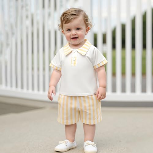 Toddler Boys Summer Outfits Baby Boy Buttons Short Sleeve T-Shirts Stripe Shorts 2Pcs Clothes Beach Shorts Set3
